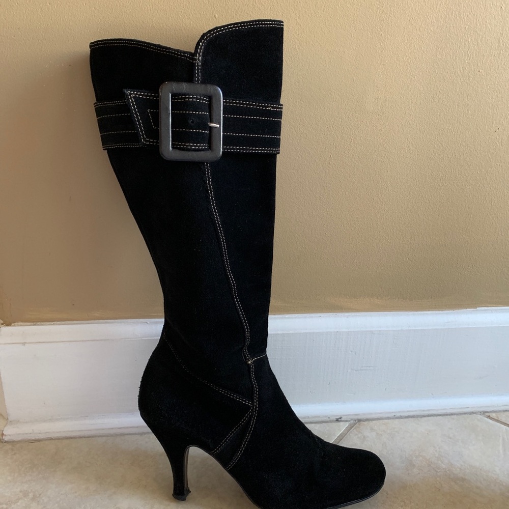 Carisma Black Suede Tall Boots w Buckle Sz 8.5 made in Italy - Picture 10 of 16